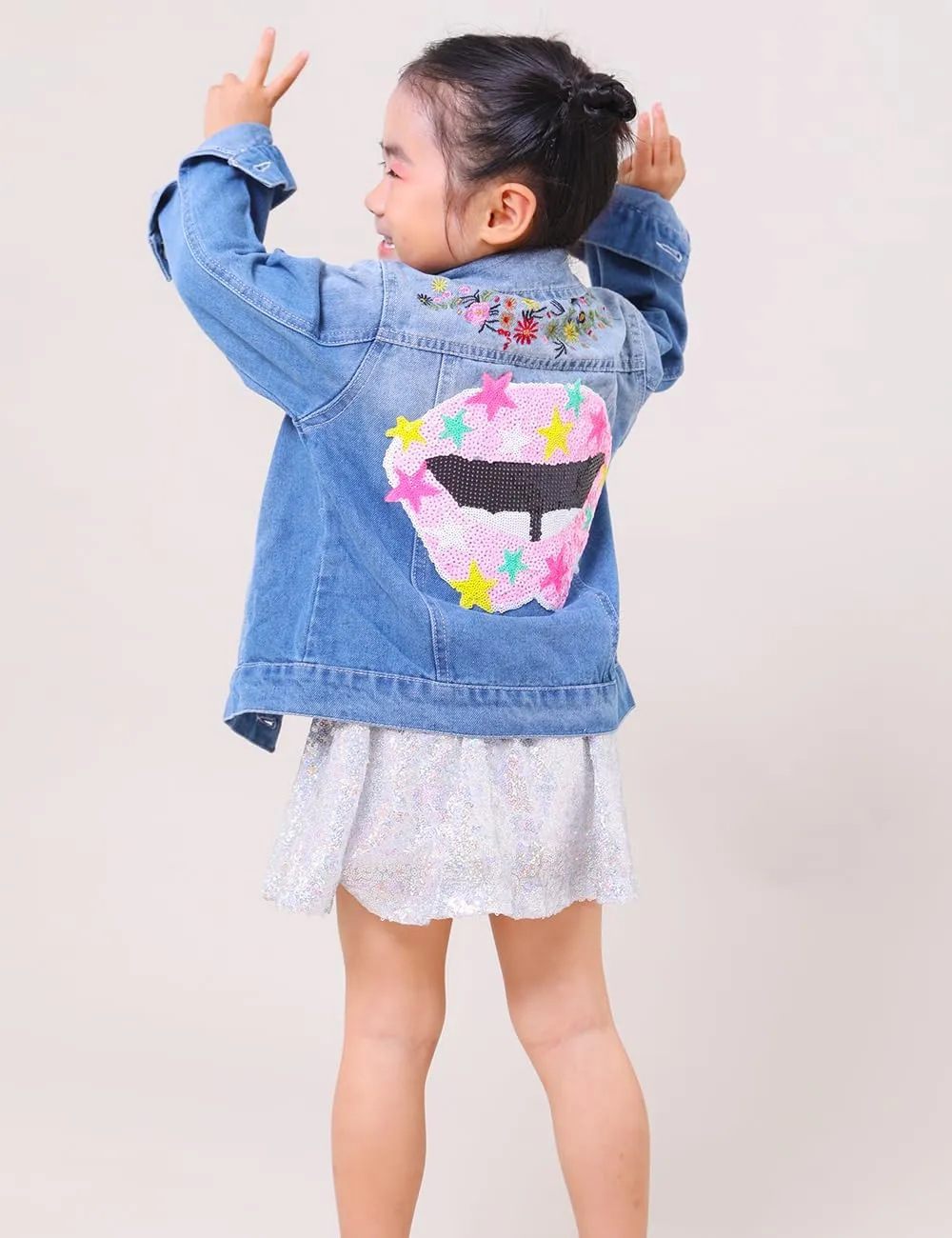 YIYI Little Girls Denim Jacket Button Down Jean Jakcets Long Sleeve Denim Coat Outwear