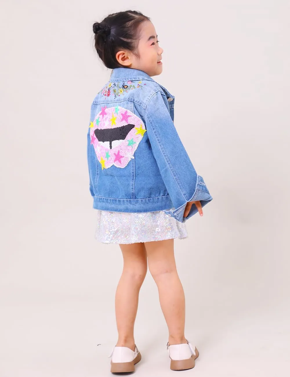 YIYI Little Girls Denim Jacket Button Down Jean Jakcets Long Sleeve Denim Coat Outwear