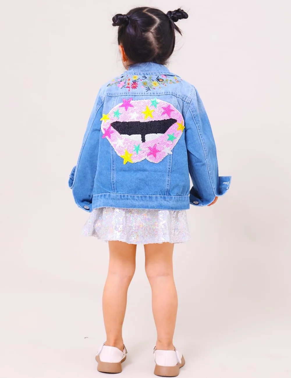 YIYI Little Girls Denim Jacket Button Down Jean Jakcets Long Sleeve Denim Coat Outwear