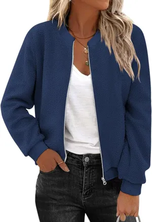 Zeagoo Women's Sherpa Fleece Jacket Long Sleeve Faux Fuzzy Casual Zip Up Bomber Coat